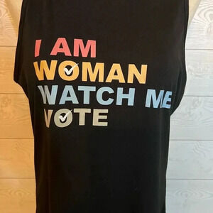 “I Am Woman Watch Me Vote” black tank top Size large